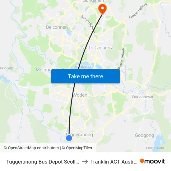 Tuggeranong Bus Depot Scollay St to Franklin ACT Australia map