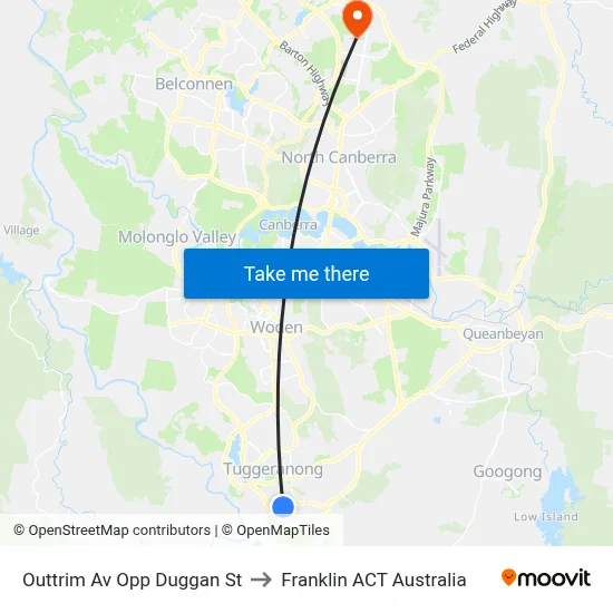 Outtrim Av Opp Duggan St to Franklin ACT Australia map