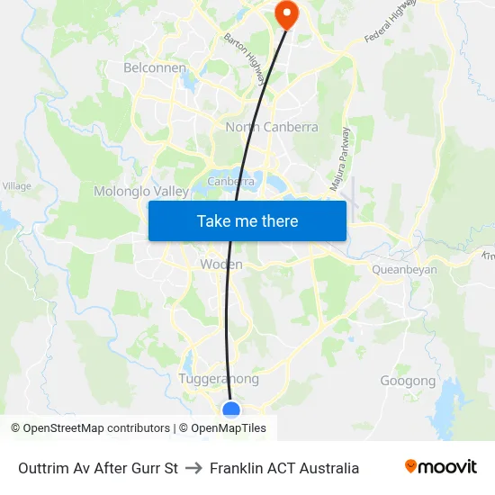 Outtrim Av After Gurr St to Franklin ACT Australia map