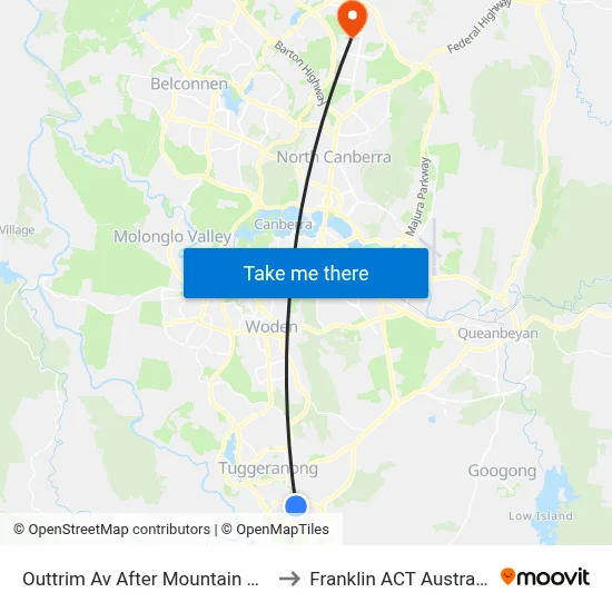 Outtrim Av After Mountain Cct to Franklin ACT Australia map
