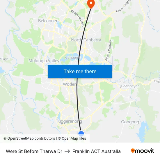 Were St Before Tharwa Dr to Franklin ACT Australia map