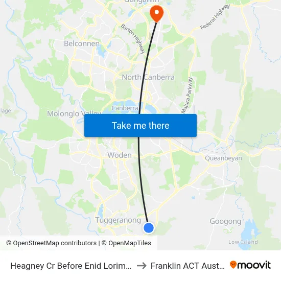 Heagney Cr Before Enid Lorimer Cct to Franklin ACT Australia map