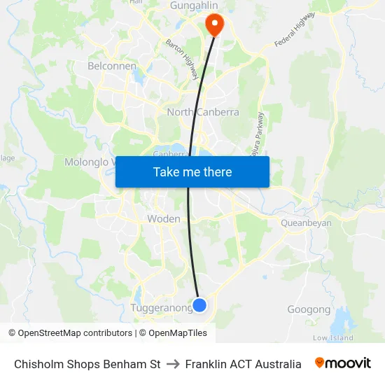 Chisholm Shops Benham St to Franklin ACT Australia map