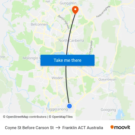 Coyne St Before Carson St to Franklin ACT Australia map