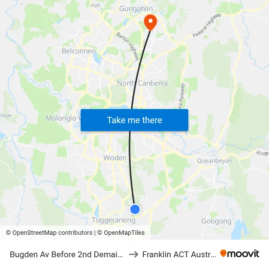 Bugden Av Before 2nd Demaine Cr to Franklin ACT Australia map