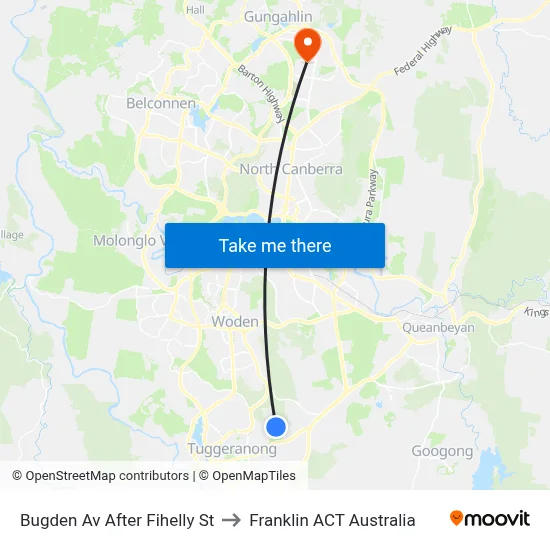 Bugden Av After Fihelly St to Franklin ACT Australia map