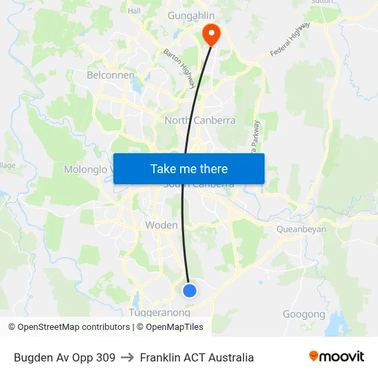 Bugden Av Opp 309 to Franklin ACT Australia map