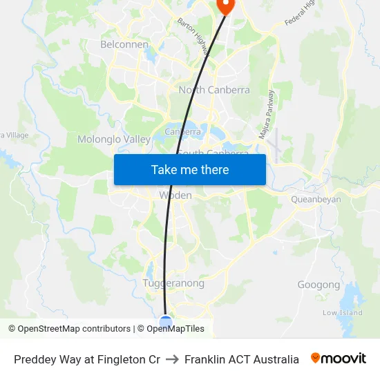 Preddey Way at Fingleton Cr to Franklin ACT Australia map