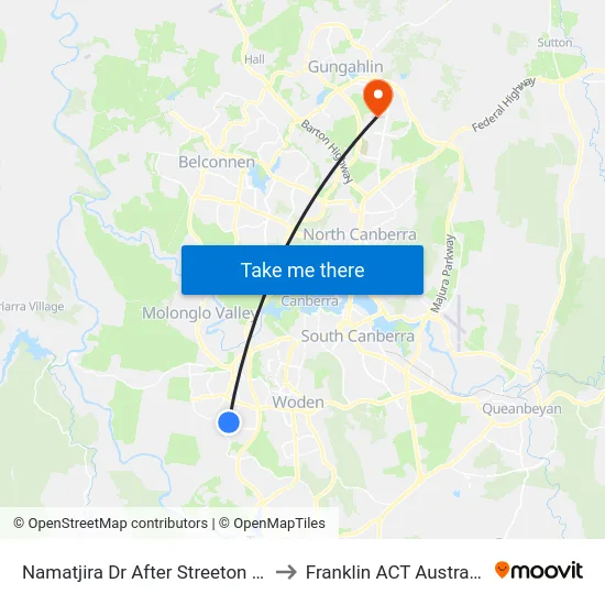 Namatjira Dr After Streeton Dr to Franklin ACT Australia map