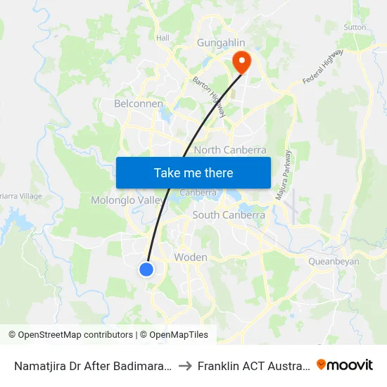 Namatjira Dr After Badimara St to Franklin ACT Australia map