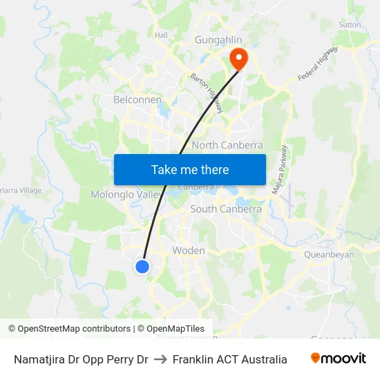 Namatjira Dr Opp Perry Dr to Franklin ACT Australia map