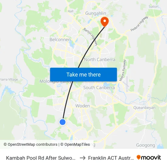 Kambah Pool Rd After Sulwood Dr to Franklin ACT Australia map