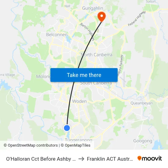 O'Halloran Cct Before Ashby Cct to Franklin ACT Australia map