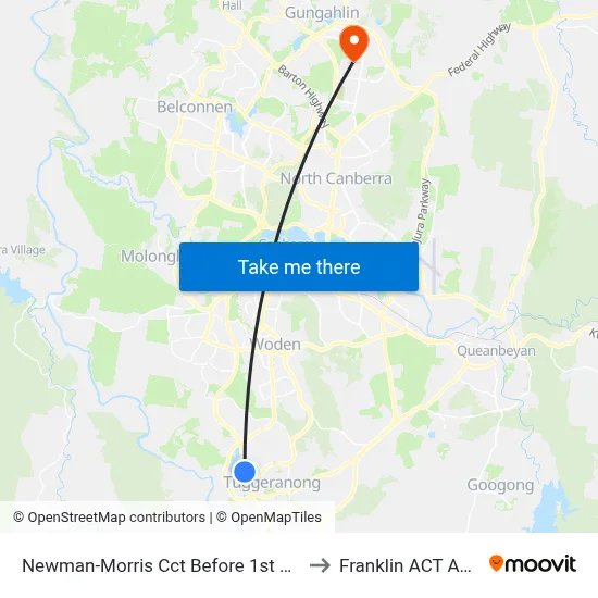 Newman-Morris Cct Before 1st Singleton Cr to Franklin ACT Australia map