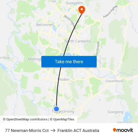 77 Newman-Morris Cct to Franklin ACT Australia map