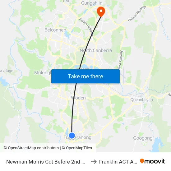 Newman-Morris Cct Before 2nd Cuthbertson Cr to Franklin ACT Australia map