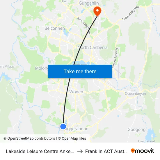 Lakeside Leisure Centre Anketell St to Franklin ACT Australia map