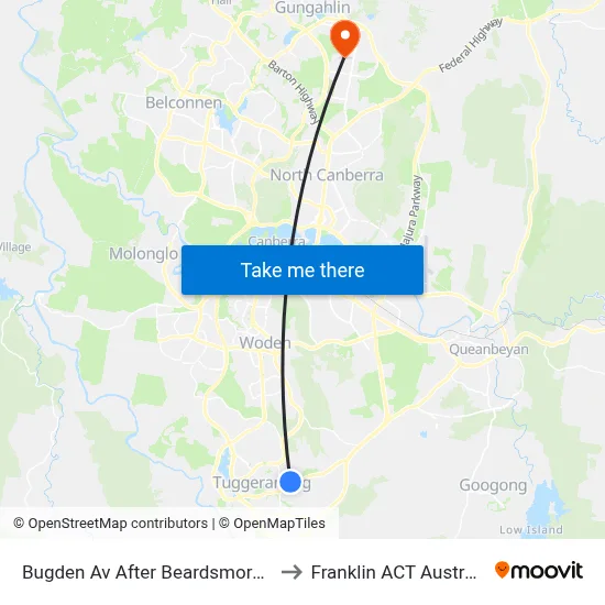 Bugden Av After Beardsmore Pl to Franklin ACT Australia map