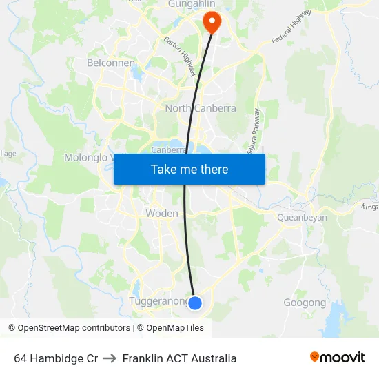 64 Hambidge Cr to Franklin ACT Australia map