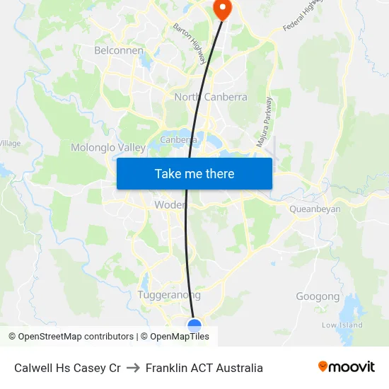 Calwell Hs Casey Cr to Franklin ACT Australia map