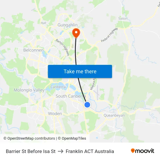 Barrier St Before Isa St to Franklin ACT Australia map