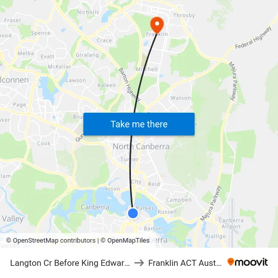 Langton Cr Before King Edward Tce to Franklin ACT Australia map