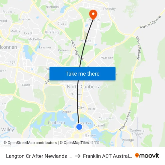 Langton Cr After Newlands St to Franklin ACT Australia map