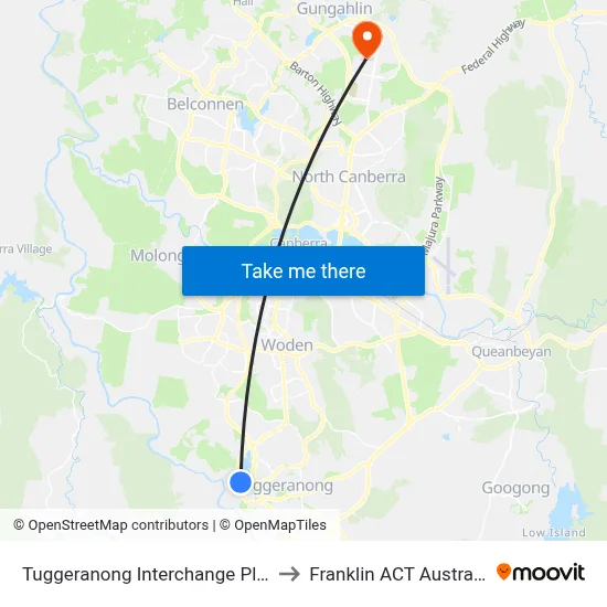 Tuggeranong Interchange Plt 7 to Franklin ACT Australia map