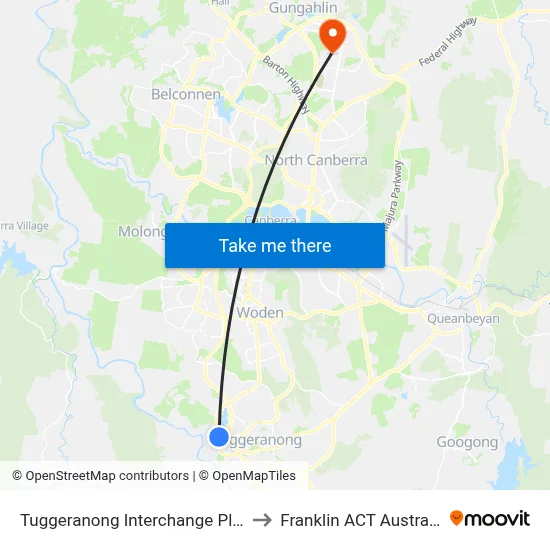 Tuggeranong Interchange Plt 8 to Franklin ACT Australia map