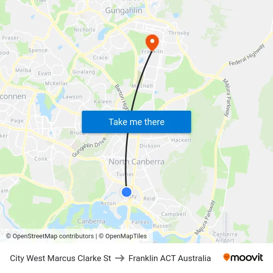City West Marcus Clarke St to Franklin ACT Australia map