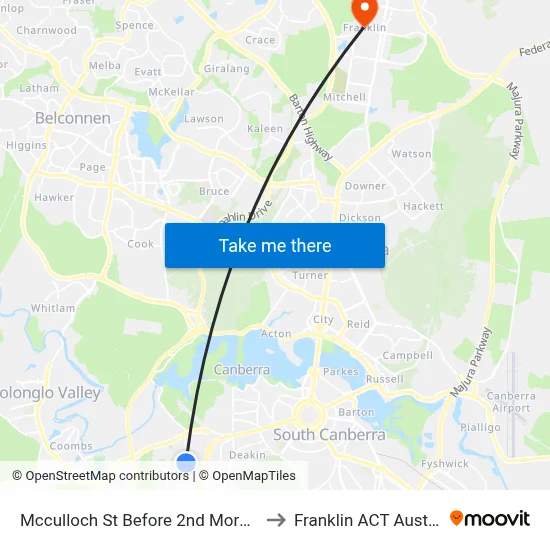 Mcculloch St Before 2nd Morgan Cr to Franklin ACT Australia map