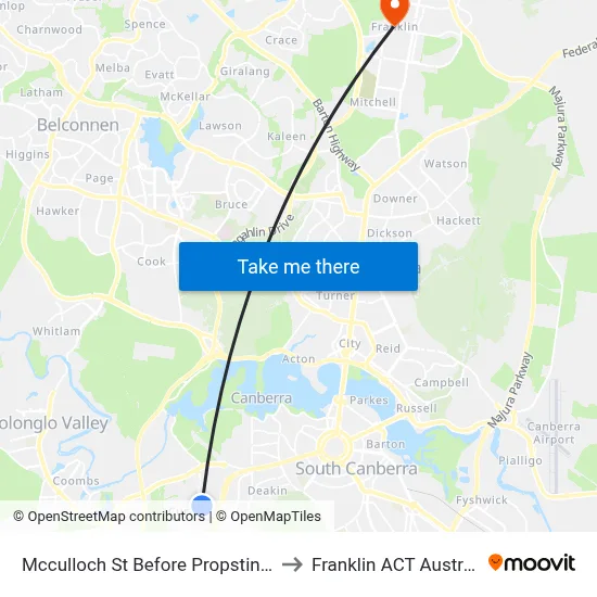 Mcculloch St Before Propsting St to Franklin ACT Australia map