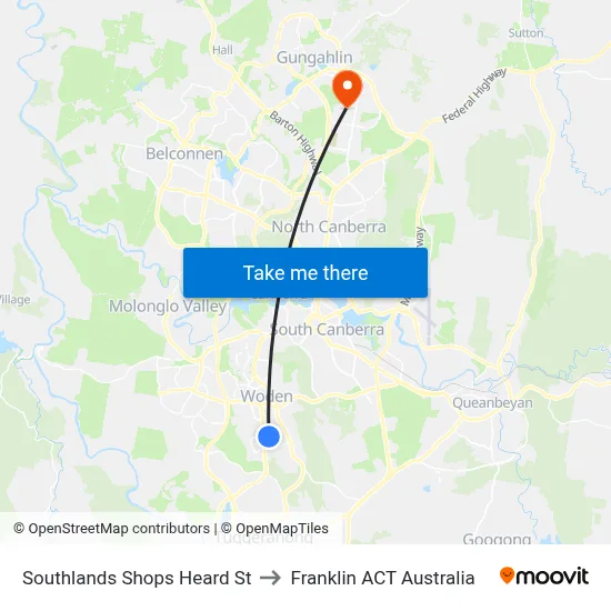 Southlands Shops Heard St to Franklin ACT Australia map