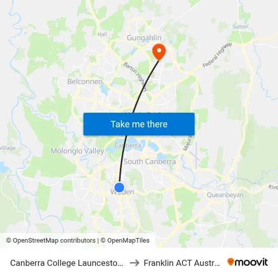 Canberra College Launceston St to Franklin ACT Australia map