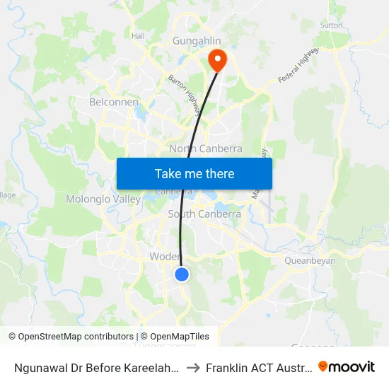 Ngunawal Dr Before Kareelah Vsta to Franklin ACT Australia map