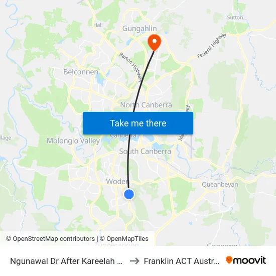 Ngunawal Dr After Kareelah Vsta to Franklin ACT Australia map