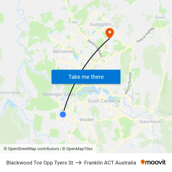 Blackwood Tce Opp Tyers St to Franklin ACT Australia map