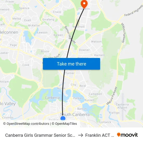 Canberra Girls Grammar Senior School Melbourne Av to Franklin ACT Australia map
