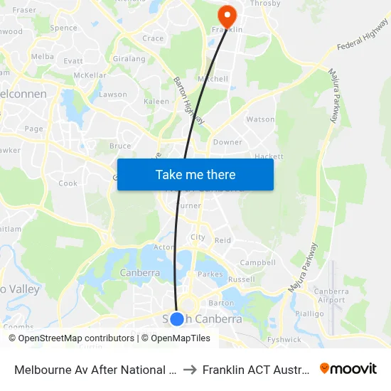 Melbourne Av After National Cct to Franklin ACT Australia map