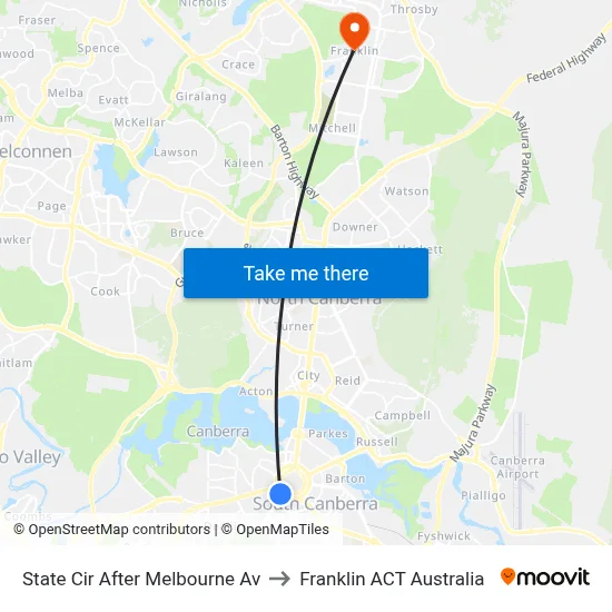 State Cir After Melbourne Av to Franklin ACT Australia map