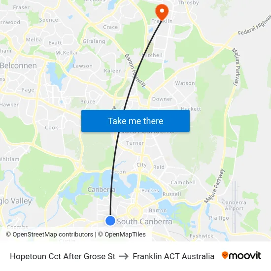Hopetoun Cct After Grose St to Franklin ACT Australia map