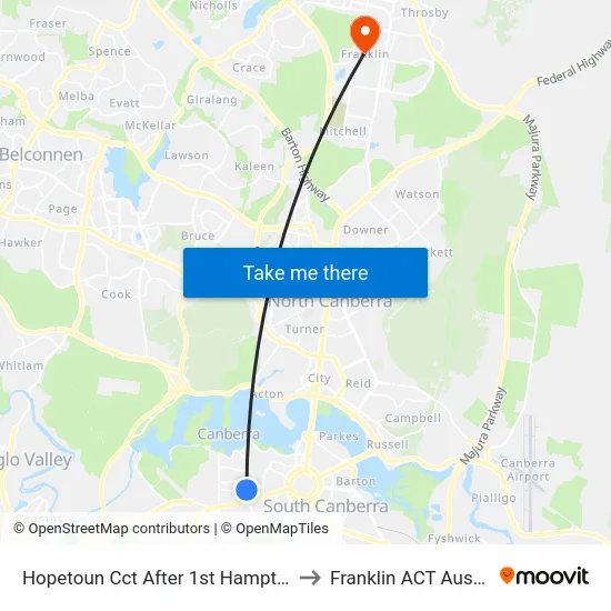 Hopetoun Cct After 1st Hampton Cct to Franklin ACT Australia map