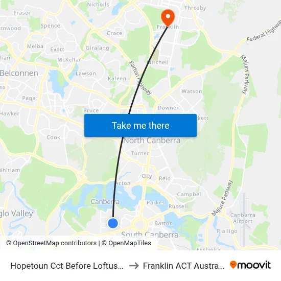 Hopetoun Cct Before Loftus St to Franklin ACT Australia map