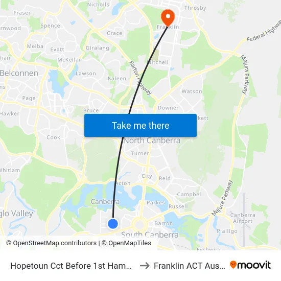 Hopetoun Cct Before 1st Hampton Cct to Franklin ACT Australia map