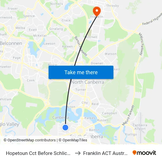 Hopetoun Cct Before Schlich St to Franklin ACT Australia map