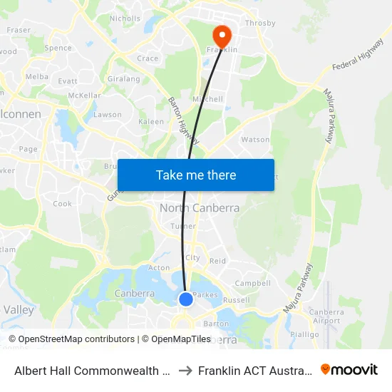 Albert Hall Commonwealth Av to Franklin ACT Australia map