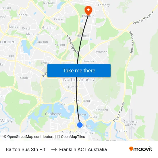 Barton Bus Stn Plt 1 to Franklin ACT Australia map