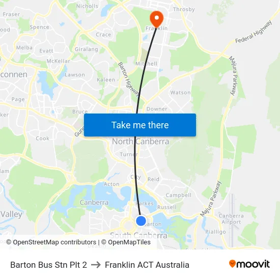 Barton Bus Stn Plt 2 to Franklin ACT Australia map