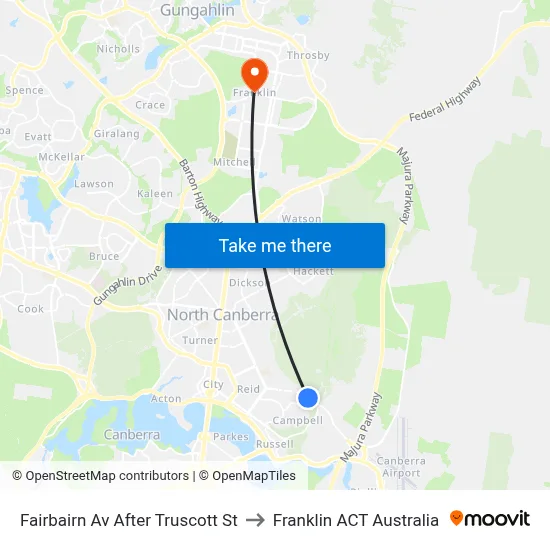 Fairbairn Av After Truscott St to Franklin ACT Australia map