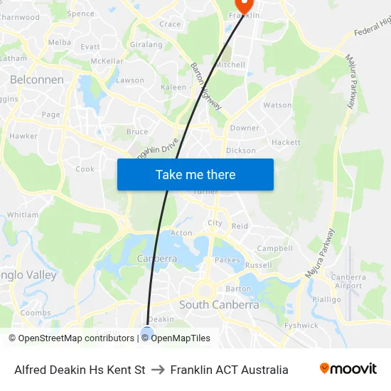 Alfred Deakin Hs Kent St to Franklin ACT Australia map